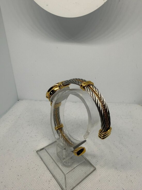 Peugeot Womens 2-Tone Cable Cuff Watch Crystal Bezel Interchangeable Set main image 8